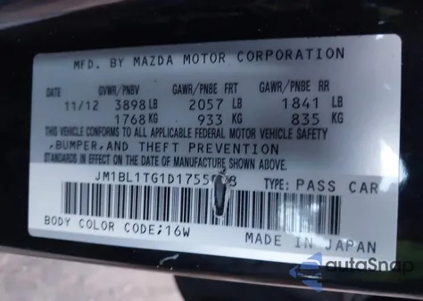 2013 Mazda Mazda3 I Sv from USA, damaged, VIN JM1BL1TG1D1755558
